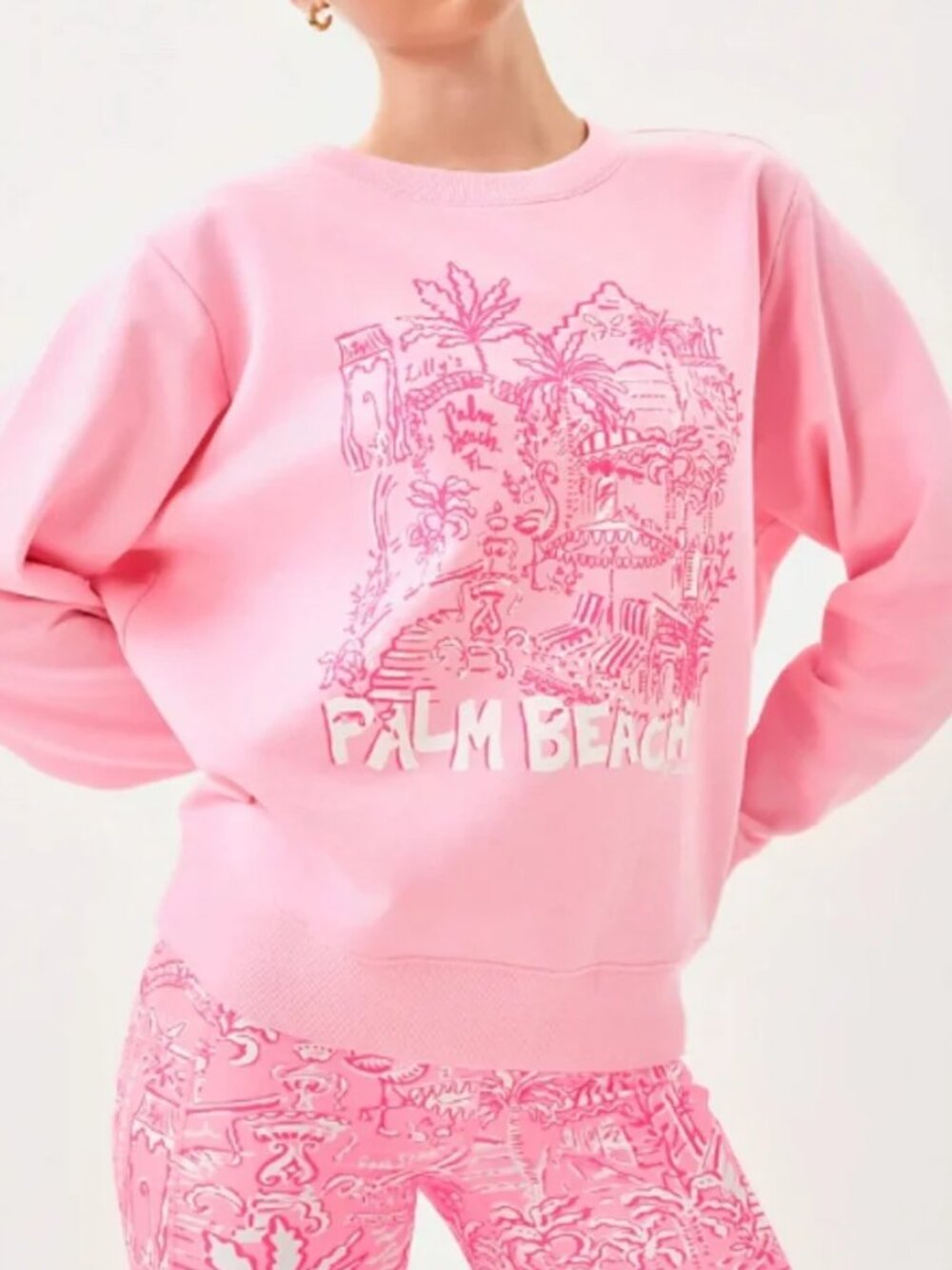Lilly Pulitzer Ballad Cotton Sweatshirt Conch Shell Pink Palm Beach Size XL